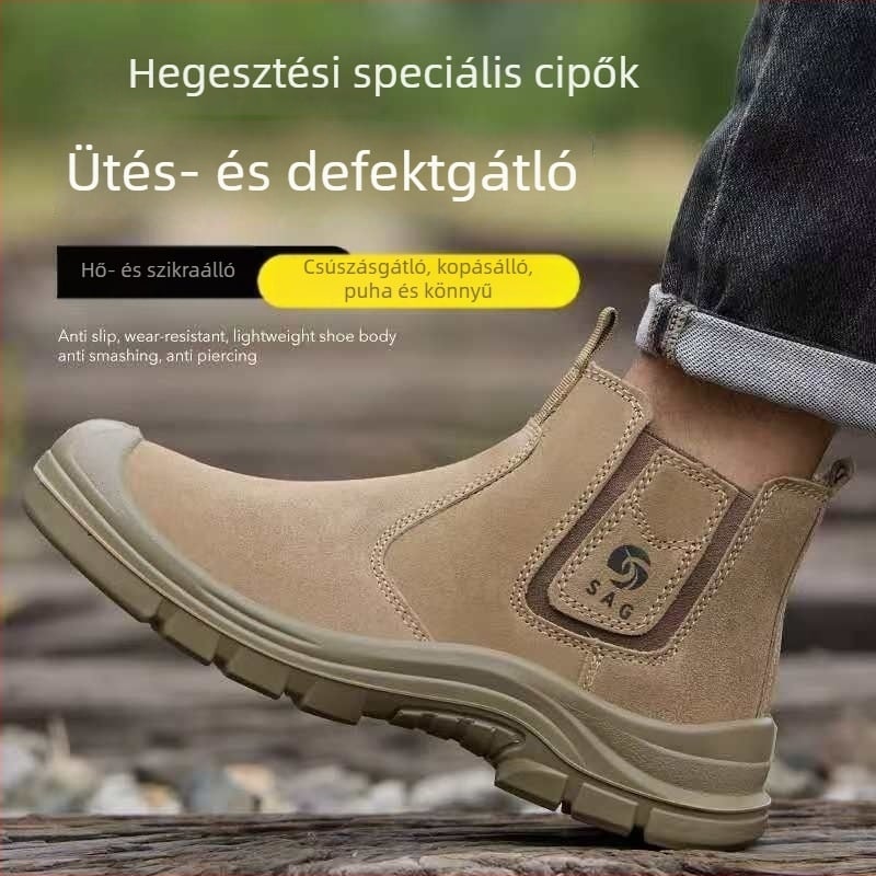 Férfi munkavédelmi cipő hegesztéshez, szilárd talppal, műanyag-acélsarokkal, ütésálló, áthatolás elleni, csúszásmentes, könnyű