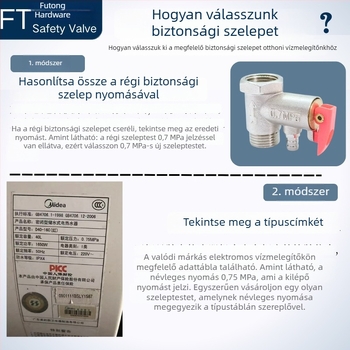 Sárgaréz szeleptest, 125 g, Midea elektromos bojlerhez — biztonsági szelep, visszafolyás-szelep és nyomáscsökkentő szelep