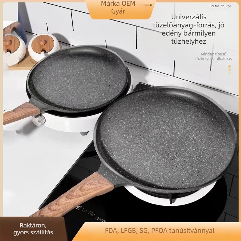 Maifan kőből készült tapadásmentes serpenyő, sík aljzattal; ideális steakhez, tojásokhoz és palacsintákhoz