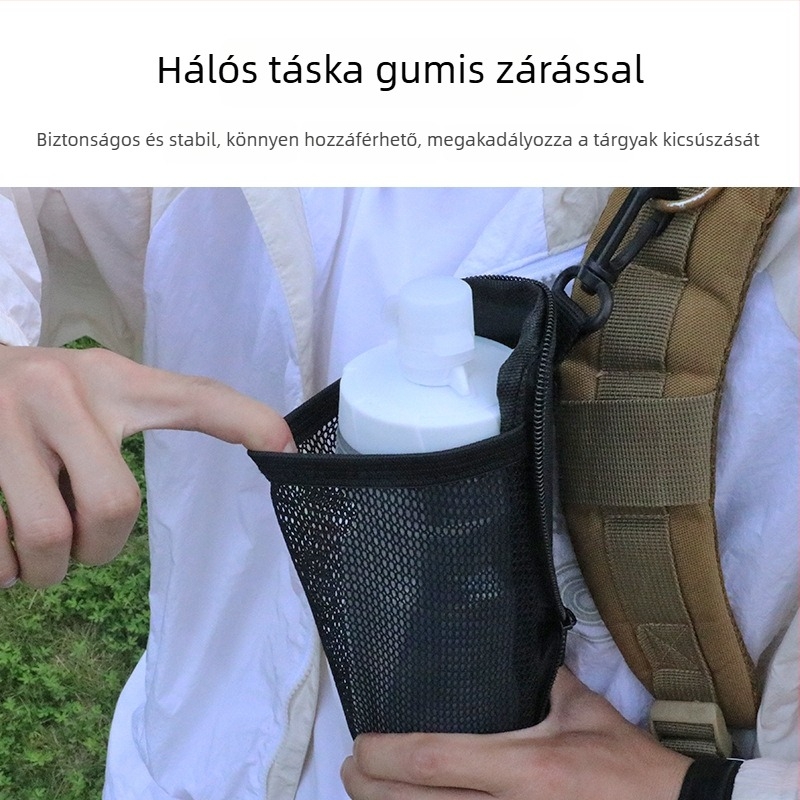 Összecsukható kültéri vízpalack-táska hálós zsebbel