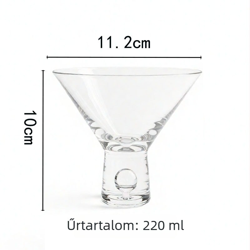 Japán stílusú martini pohár, kristályos széles szájú jégkrém pohár, desszert pohár, karfa nélküli metropolis koktél pohár