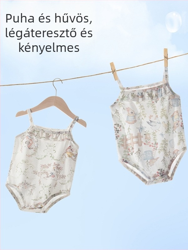 Nyári bébi overál vékony, 100% pamut, vállpántokkal, lélegző