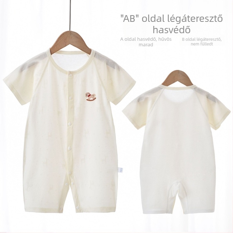 Baba nyári rövid ujjú romper, pamut-modál keverék, hátoldal hálós, lélegző