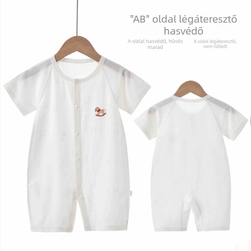 Baba nyári rövid ujjú romper, pamut-modál keverék, hátoldal hálós, lélegző