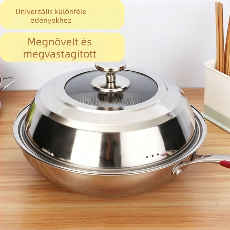 Rozsdamentes acél edényfedő edzett üveggel, 24–40 cm, extra magas és vastag, átlátszó, otthoni használatra