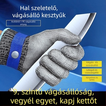 9 szintű vágásvédelmi kesztyű rozsdamentes acélhuzallal, harapás- és áthatolás elleni védelem, zöldségek vágására és hús feldolgozásához