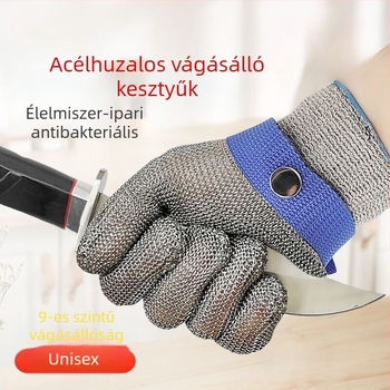 9 szintű vágásvédelmi kesztyű rozsdamentes acélhuzallal, harapás- és áthatolás elleni védelem, zöldségek vágására és hús feldolgozásához