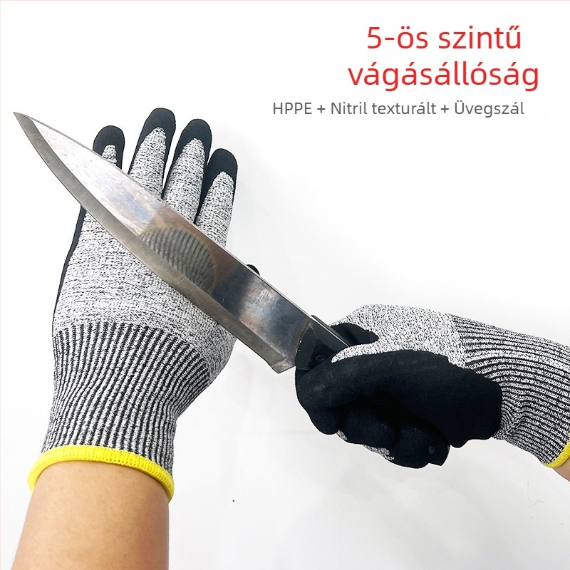 A5 HPPE nitril vágásálló kesztyű matt bevonattal, EN 388, CE tanúsítvány, csúszásmentes és olajálló, D-kategóriás