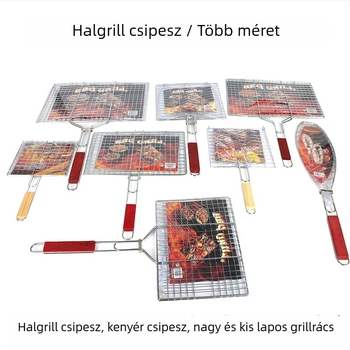 Nagy grillklipsz készlet: egy- és dupla halsclippek, kenyérklipsz, hat hamburgerklipsz, grillháló