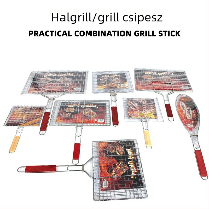 Nagy grillklipsz készlet: egy- és dupla halsclippek, kenyérklipsz, hat hamburgerklipsz, grillháló