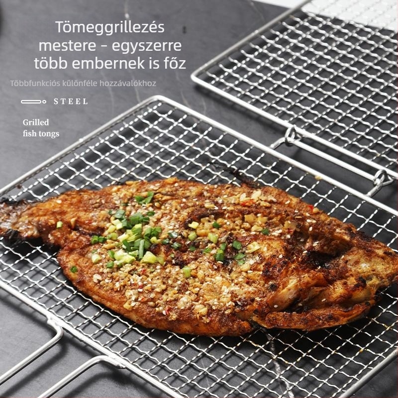 Grillhalhoz halháló csipesz, rozsdamentes acél 304, alapvető BBQ eszköz