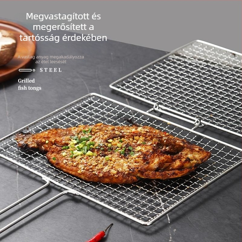 Grillhalhoz halháló csipesz, rozsdamentes acél 304, alapvető BBQ eszköz
