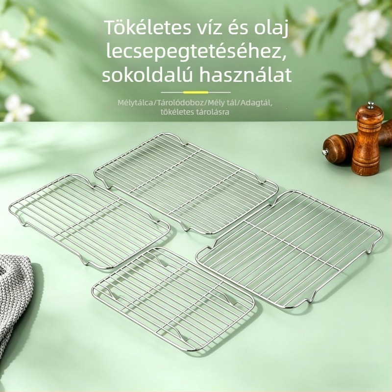 Rozsdamentes acél grillháló, téglalap alakú rács sütéshez és olajlecsöpögtetéshez
