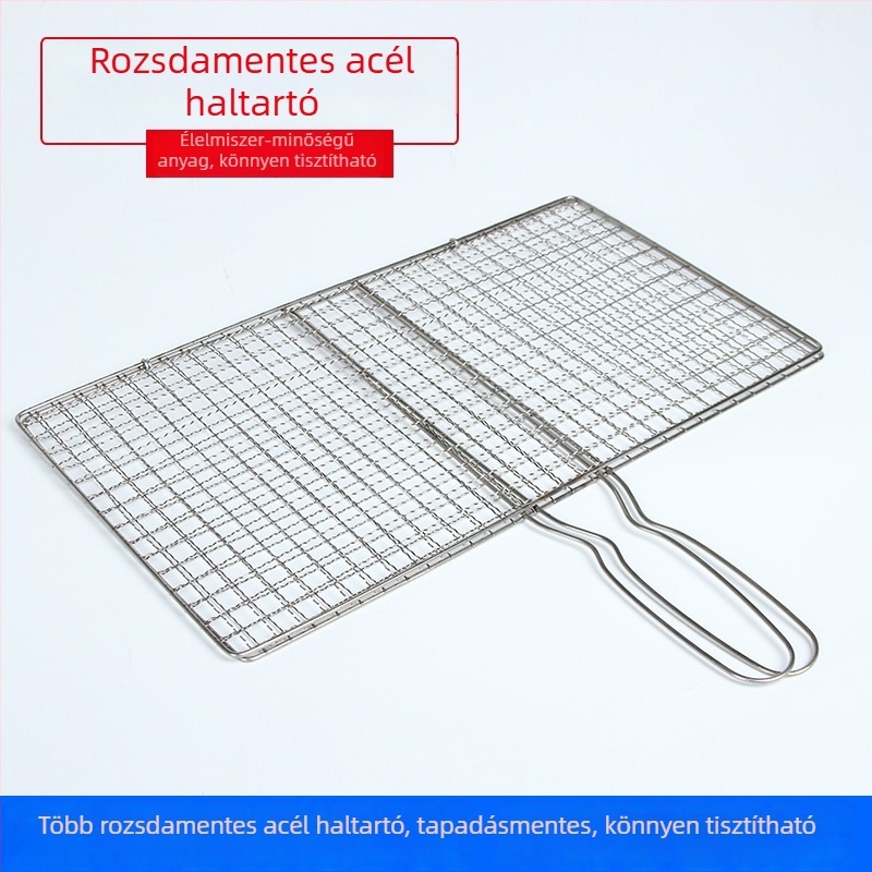 Rozsdamentes acél grillklippek halhoz, zöldségekhez és húsokhoz; elektroplattázott grillszerszám