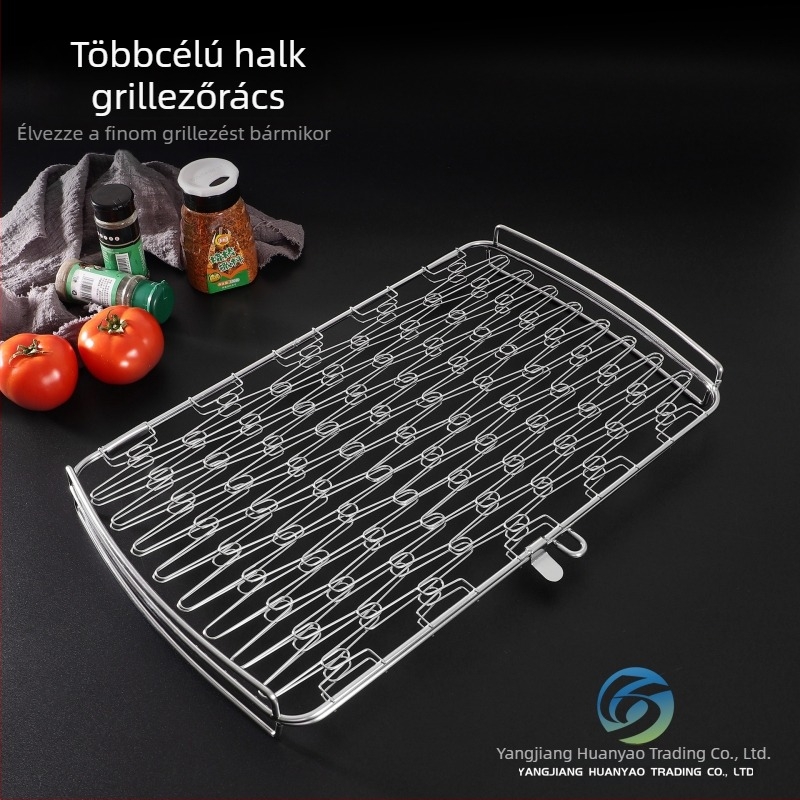 Rozsdamentes acélból készült multifunkciós vastag hálós grillfogó húsokhoz és zöldségekhez, BBQ eszköz