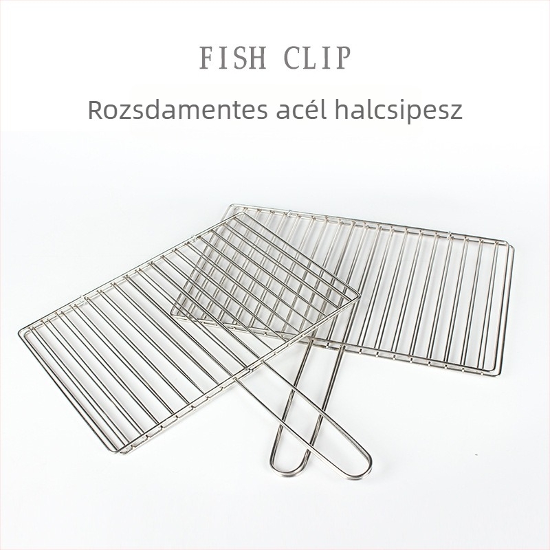 Megvastított rozsdamentes acél grillháló függőleges rudakkal, hal- és zöldségklip, grillrács