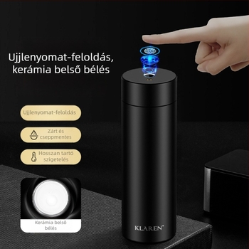 Intelligens ujjlenyomatú termosz pohár zárható fedéllel, kerámia belsővel, szigetelt utazó pohár autóhoz