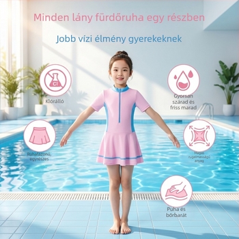 Rózsaszín fürdőruha lányoknak, egyrészes, szoknya-alsóval, gyorsan száradó, magas rugalmasság