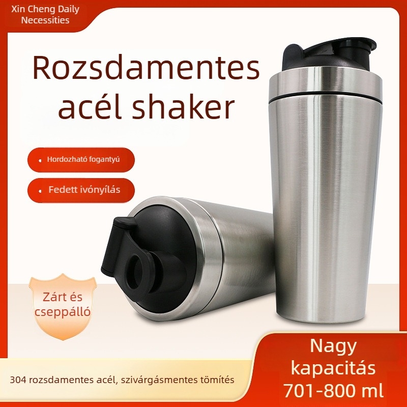 304 rozsdamentes acél shaker palack, 750 ml, egyrekeszes kialakítás skálával, nagy kapacitású, kültéri edzéshez