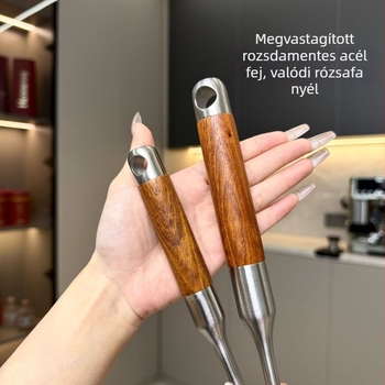 Fa fogantyújú rozsdamentes acélból készült vastagított főző spatula, otthoni használatra; gomba- és serpenyő-spatula, kiváló minőségű konyhai eszköz