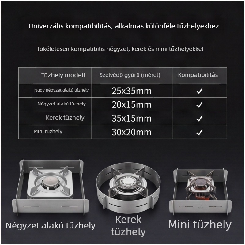 Vastag rozsdamentes acél univerzális szélvédő gyűrű kemping kartusos gáztűzhelyhez