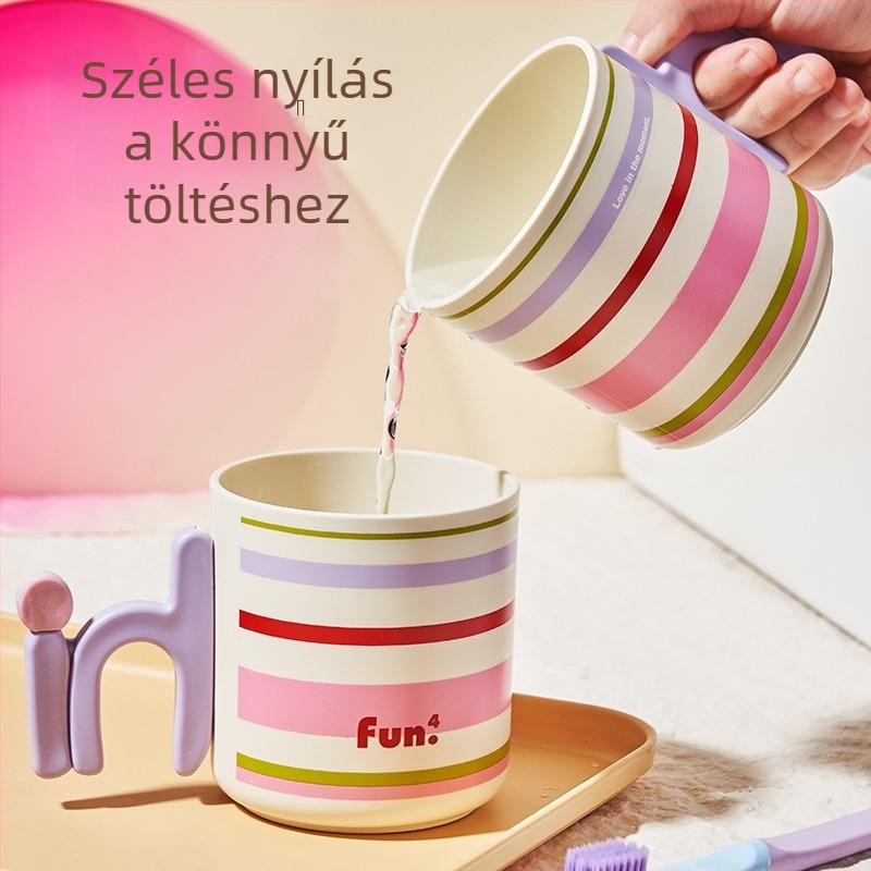 Csíkos szájöblítő pohár és fogkefés pohár, 2025-ös modell, műanyag, otthoni használatra