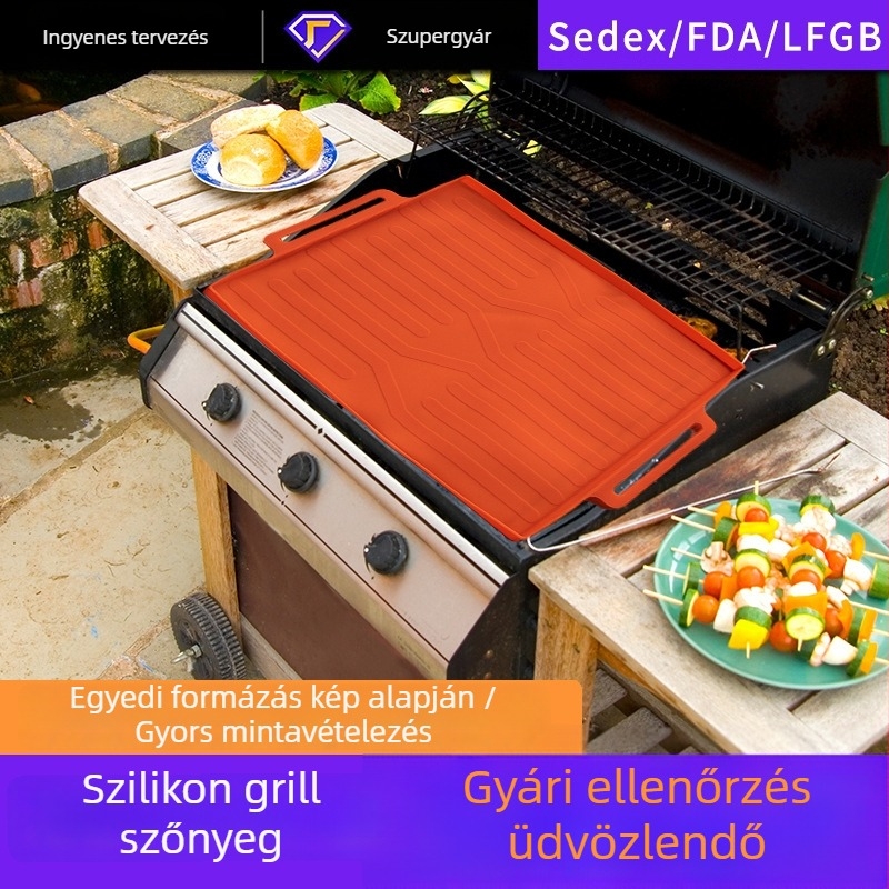 Szilikon grillmat és sütőedény, fekete kővédő lap kült outdoors kempingezéshez, hőálló