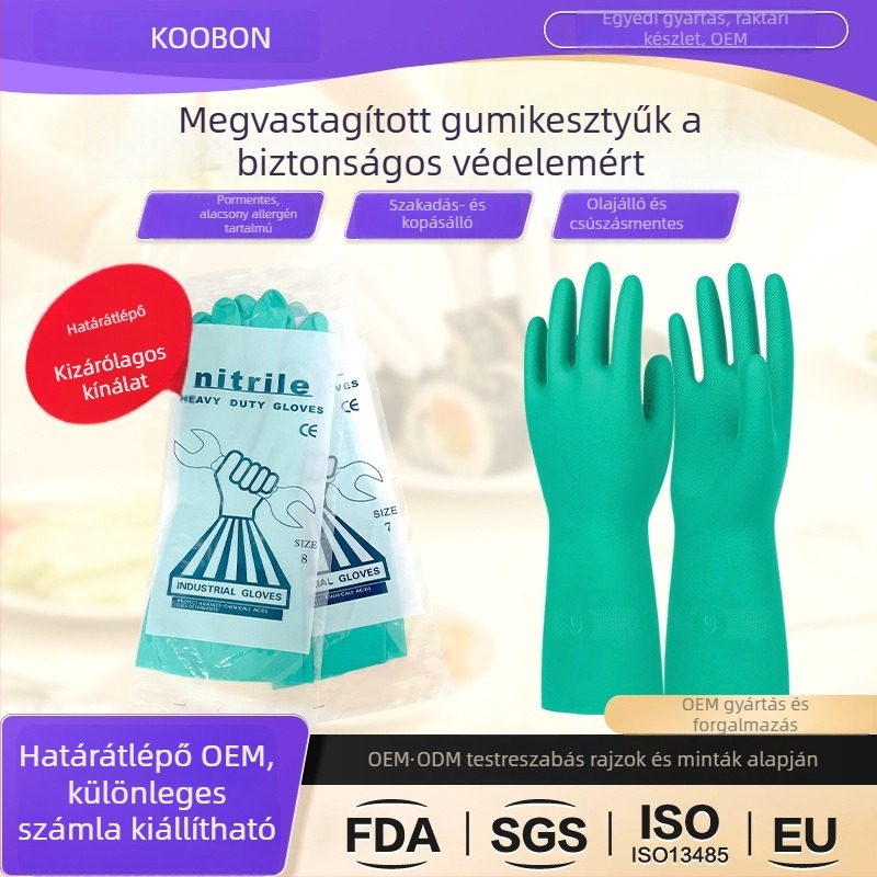 Nitril kesztyűk, kémiai ellenállóak, savakkal és lúgokkal szemben, ipari hosszú gumikesztyűk, vastagított, olajálló, strapabíró munkavédelmi kesztyűk