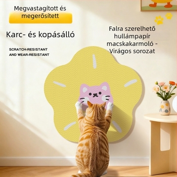 Fehér hullámpapír macska karmantartó tábla, friss virágos dizájn, falra szerelhető, kopásálló, szőrmentes