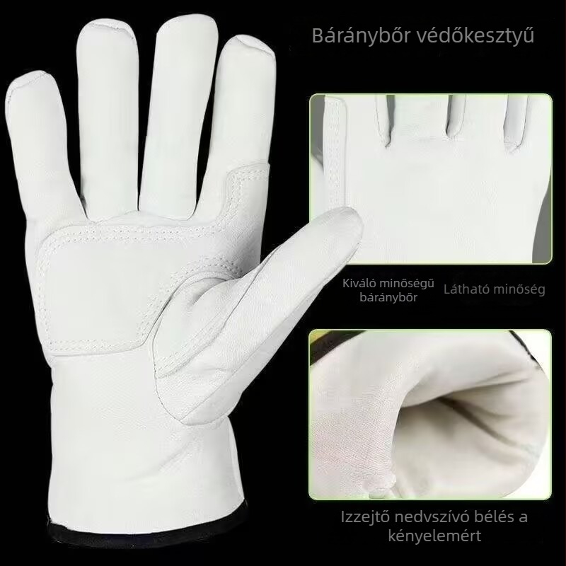 Top-grain báránybőr kesztyű, rövid szárú, hőálló és kopásálló, hegesztő kesztyű, munkavédelmi védelem