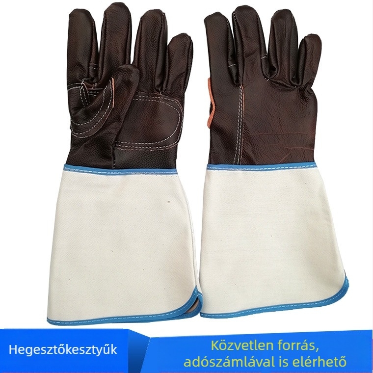 Hosszú hegesztő kesztyűk bőrpálmával és megerősített tenyér területtel, bőr-Canvas csuklórész, munkavédelmi kesztyű