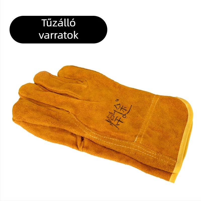 Rövid hegesztőkesztyű marhabőrből, teljes bőr, vastított, lángálló, hőszigetelő, égésvédő kesztyű