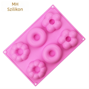 6 virág mintázatú szilikon fánk forma, élelmiszer-minőségű szilikon, DIY sütéshez, hőálló