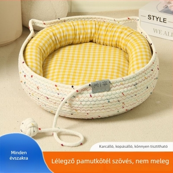 Minden évszakra használható macskafészek pamutkötélből, beépített golyójáték
