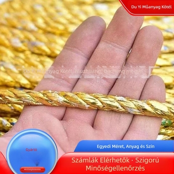 Aranyszínű alumínium-plasztik kötél kötözéshez, üvegházi fólia lamináláshoz és hulladékpapír csomagolásához; poliészter, átmérő 1,3 mm × 50 mm, teherbírás 8 kg