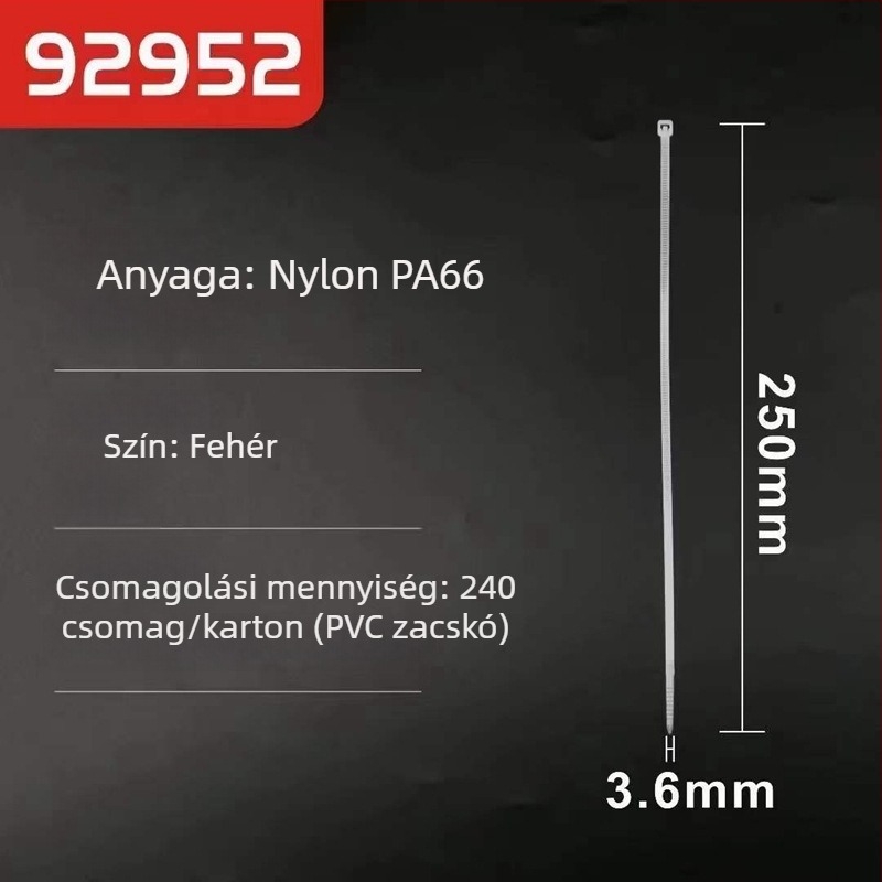 Beizhuo 92952 Nylon kábelkötegek, 100 db, 200 mm, teherbírás 8 kg