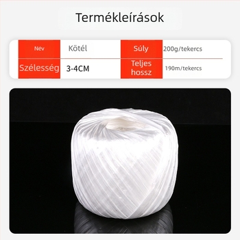 PP kötöző kötél golyó, fehér, 200 g, 160 m hosszú, 4 cm széles, 0,02 mm vastagság, csomagoláshoz és ruházathoz