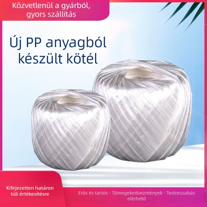PP kötöző kötél golyó, fehér, 200 g, 160 m hosszú, 4 cm széles, 0,02 mm vastagság, csomagoláshoz és ruházathoz