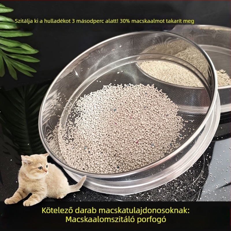 Macskaalom-szita rozsdamentes acél hálóval, bentonitos macskaalom porszűrő, háztartási használatra
