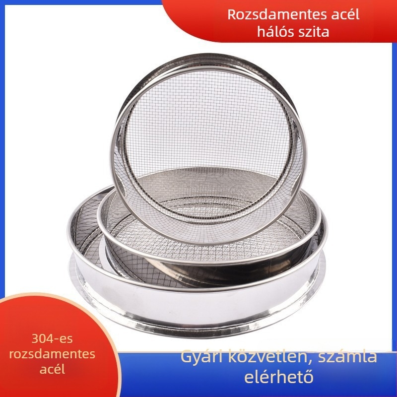 304 rozsdamentes acél szita, háló 10–60 cm, szem 1–2300 tartományban, liszt és por szitálására