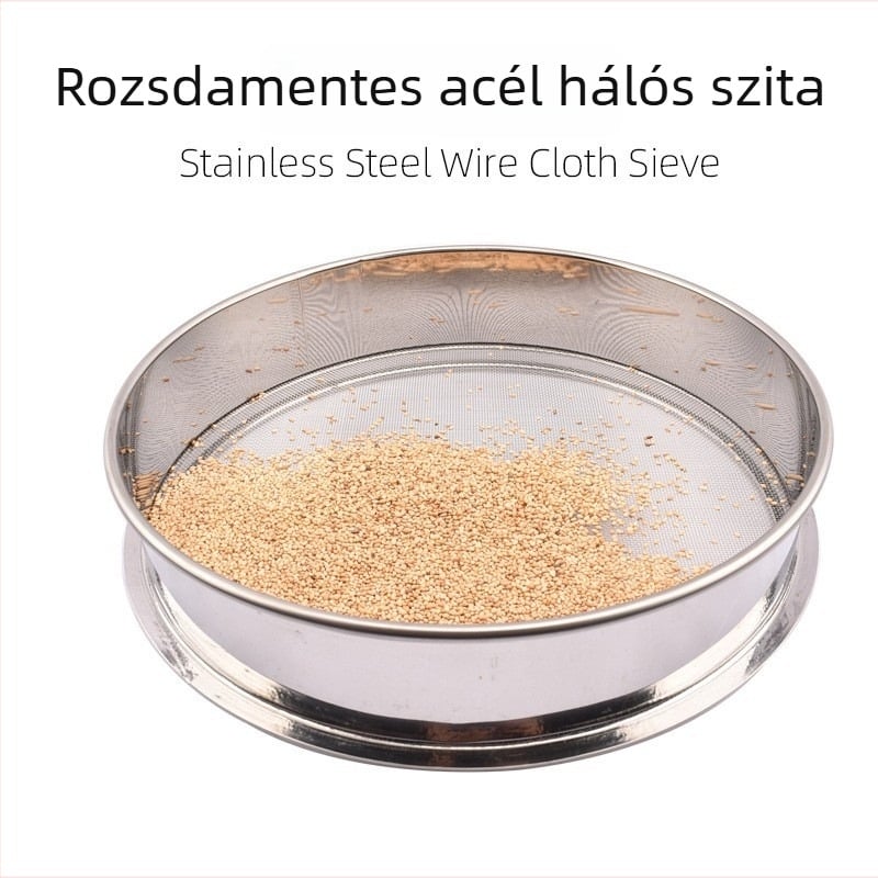 304 rozsdamentes acél szita, háló 10–60 cm, szem 1–2300 tartományban, liszt és por szitálására