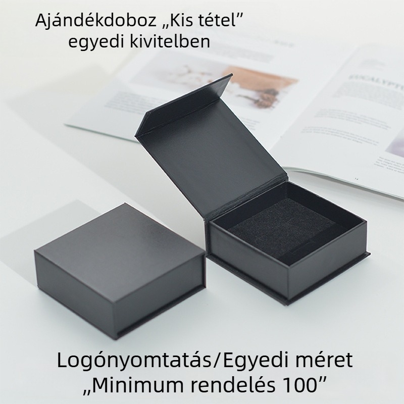 Kis tételben gyártott flip-top ékszerdoboz, fekete ajándékdoboz, testreszabható logónyomás, stílusos csomagolás gyöngy nyakláncokhoz