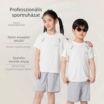 Gyerekek gyorsan száradó rövid ujjú felső és rövidnadrág nyári szett, Ice Silk hálós anyag, uniszex, 3–8 éveseknek.