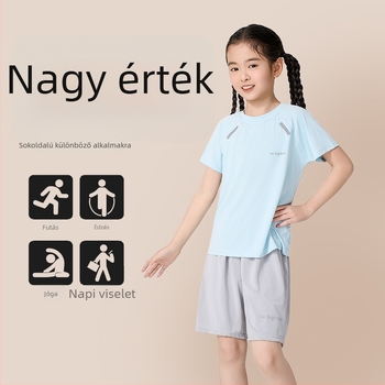 Gyerekek gyorsan száradó rövid ujjú felső és rövidnadrág nyári szett, Ice Silk hálós anyag, uniszex, 3–8 éveseknek.