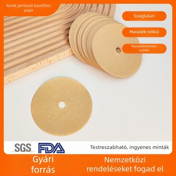 Kör alakú perforált káveszűrőpapír, 100 db, nyersfa cellulózból, fehérítés nélküli, amerikai csepegtető kávéfőzőkhöz