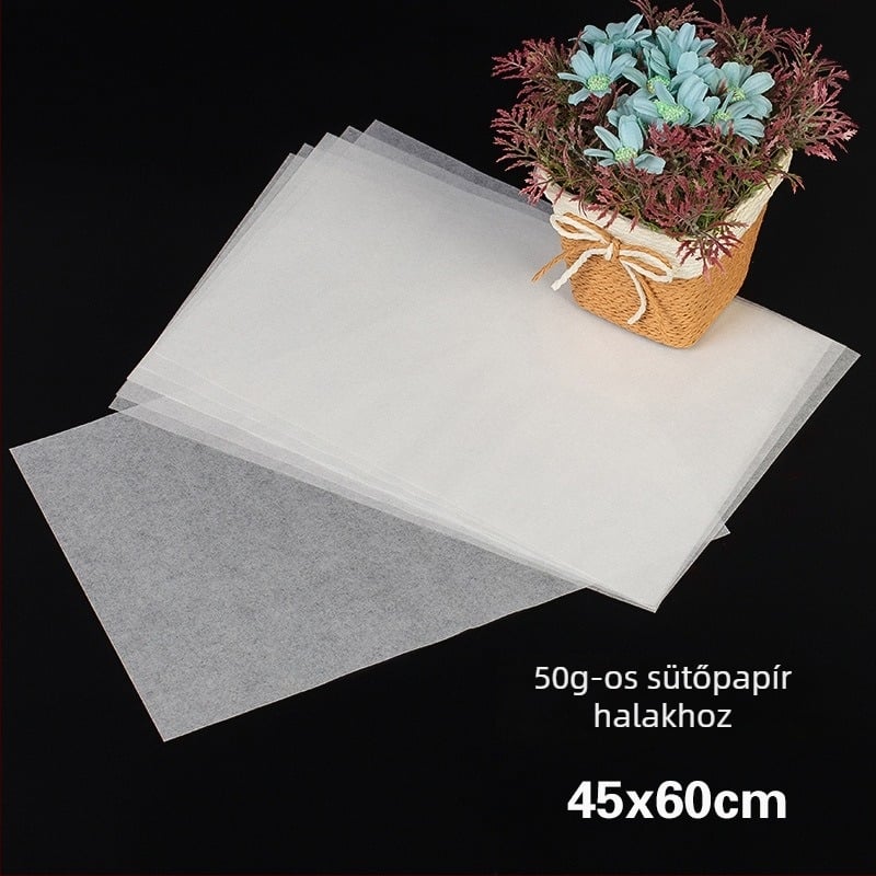 Halak sütésére szolgáló vastagított sütőpapír, sütőlemezhez való szilikonos olajpapír, 50 g, 45 × 60 cm, 500 lap/csomag