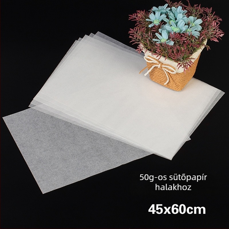 Halak sütésére szolgáló vastagított sütőpapír, sütőlemezhez való szilikonos olajpapír, 50 g, 45 × 60 cm, 500 lap/csomag