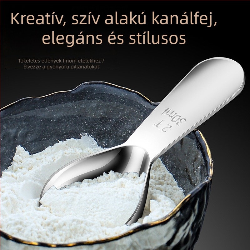 304 rozsdamentes acél mérőkanál kávébabhoz, tejporhoz, bébiételhez és liszthez – rövid nyelű teáskanál