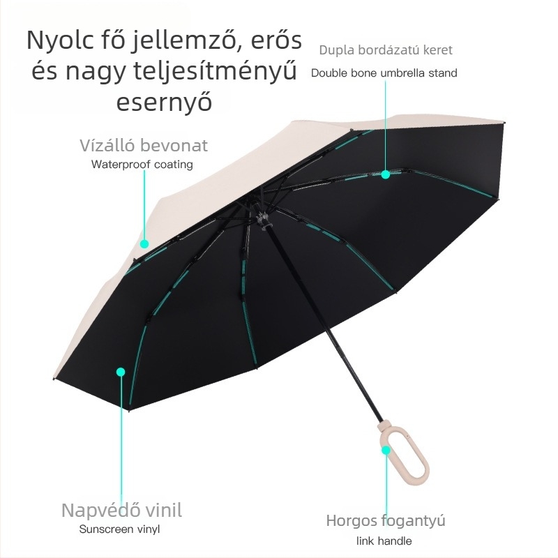 Xuyu megerősített kézi nyitású, nyolcszárnyú összecsukható esernyő UV-védelemmel, esőre és napfényre