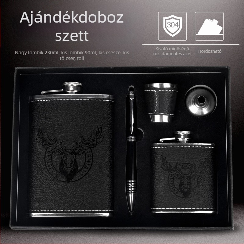 304 rozsdamentes acélból készült hip flaska készlet, hordozható kültéri használatra, vastagított kialakítás, kompakt lapos üvegek